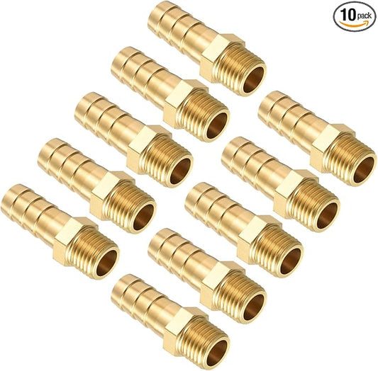Pack of 10 Brass Hose Barb Fittings 10mm Hose Barb to M12x1.25 Male Fittings for Home Machines, Massage Bathtubs, and Irrigation Systems