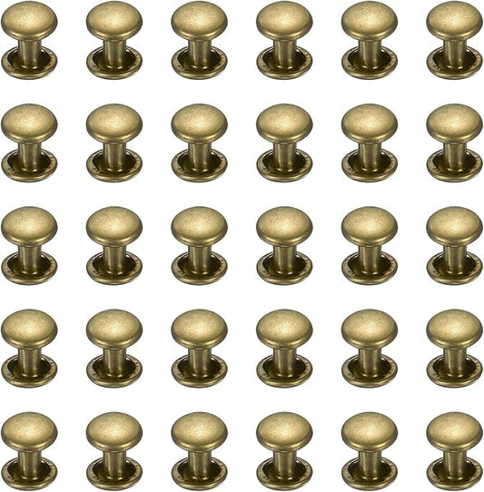 uxcell 300 Sets Double Cap Leather Rivets, 6x6mm Round Cap Metal Studs Rivets for Leather Craft Repair DIY Purse Belts Bags Shoes, Bronze