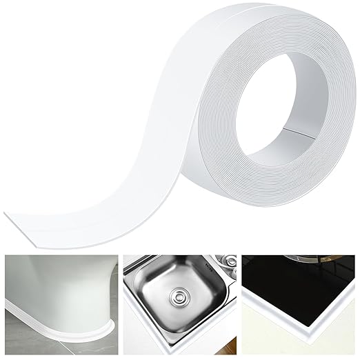 Frienda White Caulk Tape 10.5' x 1.5'' Waterproof Self Adhesive Caulk Strip Bathtub Sealant Tape Sealing Strip Oil Proof Bathroom Sealant for Kitchen Floor Wall Edge Protector(PE)