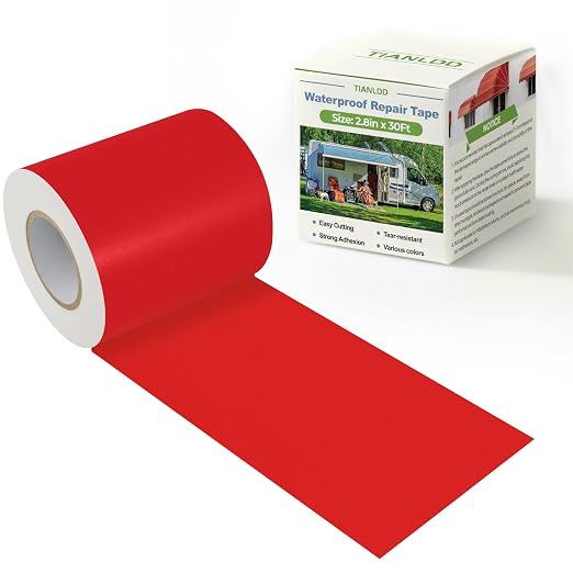 TIANLDD Waterproof Repair Tape for Fabric,RV Awning,Boat Covers,Tents,Tarp,Heavy Duty Outdoor Repair Patch - 2.8IN x 30FT（Red）