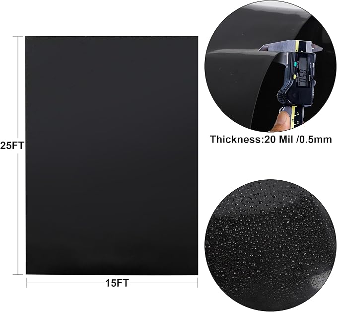 Adroiteet 15 x 25 FT Pond Liner, Fish Pond HDPE Liner, Pond Liners for Outdoor Ponds, Koi Ponds, Garden Fountain, Waterfall