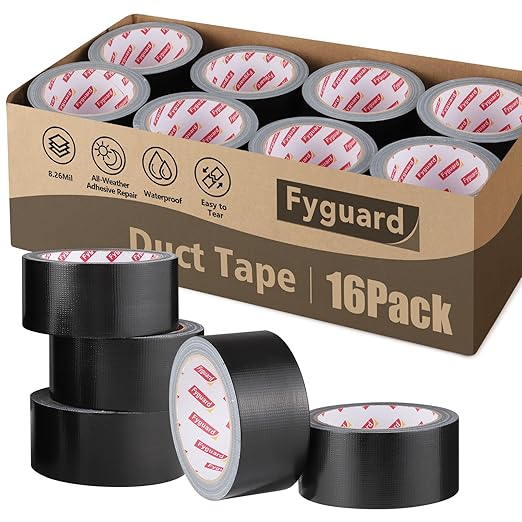 16 Pack Black Duct Tape Bulk 1.89IN x 20YD All-Weather Waterproof Heavy Duty Tape, 8.26Mil Adhesive Duct Tape for Indoor Outdoor Repair Reinforcement Bundling Packaging, 1.89IN× 20YD×16 Pack
