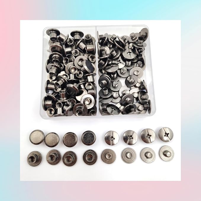 60 Sets M5*4mm Gun Black Leather Rivets Screws Rivets Chicago Binding Screws Adjust and Repair Leather Craft Belts, Bags, Shoes, Purse Bindings
