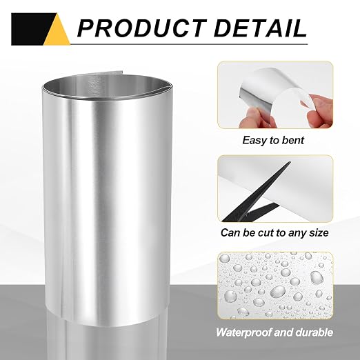 uxcell Aluminum Flashing Roll, 8in x 3.3ft Metal Roof Panels 0.5mm Waterproof Aluminum Sheet Roll for House Repair, Roof Flashing, Sealing Windows Doors, DIY Projects