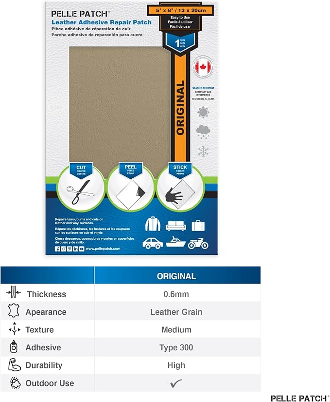 Leather Tear Repair - 25 Colors Available - Original 5x8 - Beige