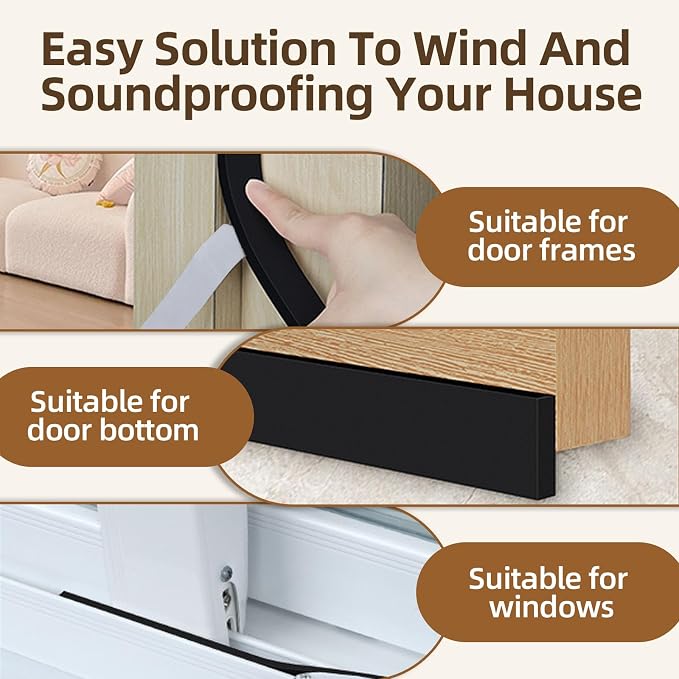 1/2 in Wide x 1/8 in Thick x 33FT Window Sealing Tape,Weather Stripping Door Seal,Foam Insulation Tape,Single-Sided Self-Adhesive Foam Strips,Black