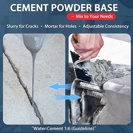 Concrete Crack Filler, Concrete Crack Sealant, Cement Powder for Concrete Crack Filling and Surface Patching, Mix with Water or Sand, Grey Cement Crack Filler for Walls, Floors, Driveways（2.2LB）
