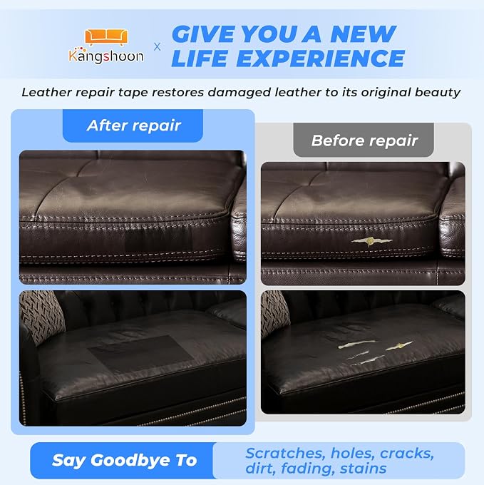 Kangshoon Leather Repair Patches, 3.5X79 Inch Self-Adhesive Leather Repair Tape, Stretch Vinyl Repair Kit for Couch Furniture Sofas Car Seats (Coffee, 3.5X79 Inch)