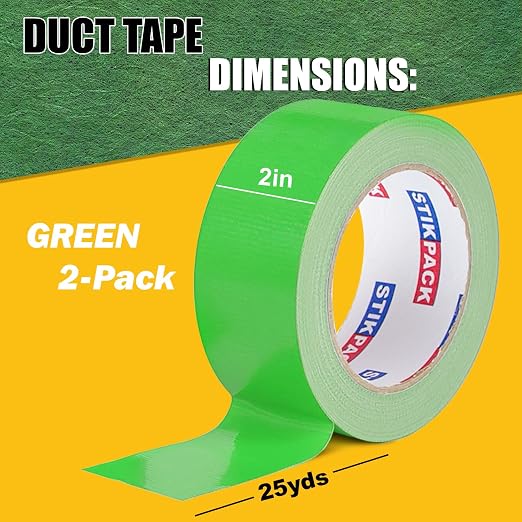 2 Rolls Green Duct Tape, Heavy Duty Strong Industrial Colored Duct Tape 9mil x 2inch x 25yds Flexible, No Residue, Waterproof and Tear by Hand, Multi-Use for Indoor & Outdoor Repairs