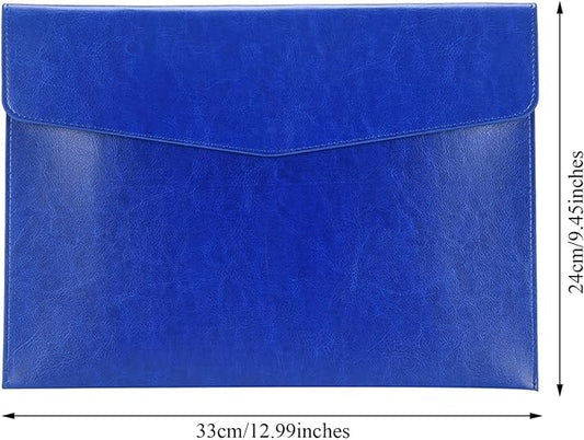 PU Leather A4 File Folder Document Holder Envelope Folder Case with Snap Closure for Receipt Contract Blue
