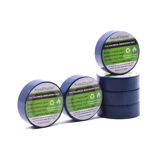 Electrical Tape Blue 6 Pack 3/4-Inch by 30 Feet, Voltage Level 600V Dustproof, Adhesive for General Home Vehicle Auto Car Power Circuit Wiring Blue