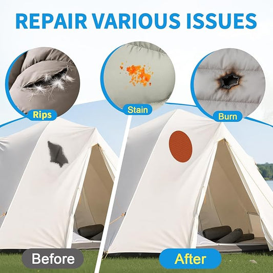 Waterproof Self-Adhesive Nylon Patches for Tent Repair Kit, 24pcs Outdoor Gear Tenacious Repair Tape, Fabric Patches for Clothes, Down Puffer Jacket, Tent, Sleeping Bag, Backpack, Orange