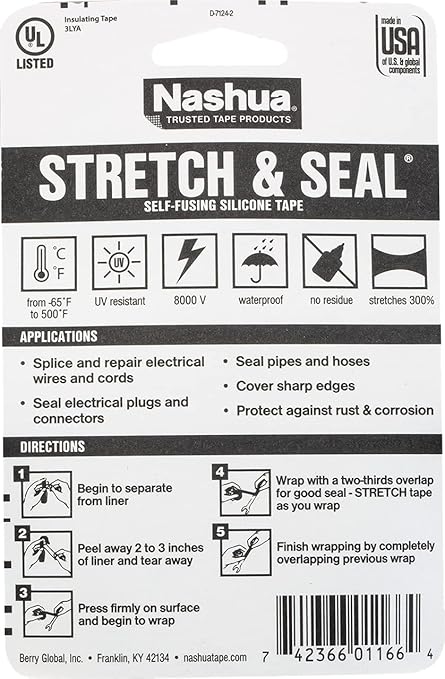 Nashua - 1 in. x 10 ft. Stretch & Seal Self-Fusing, Non-Adhesive Silicone Tape, Clear, 1 Roll