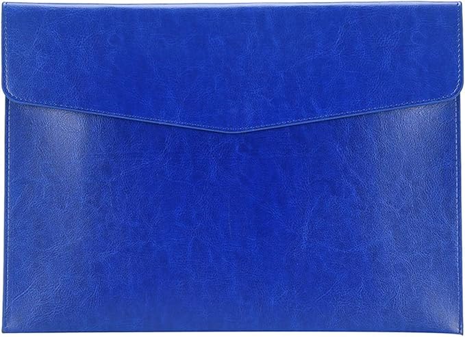 PU Leather A4 File Folder Document Holder Envelope Folder Case with Snap Closure for Receipt Contract Blue