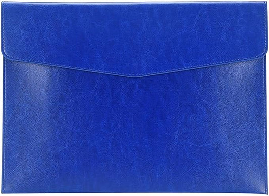 PU Leather A4 File Folder Document Holder Envelope Folder Case with Snap Closure for Receipt Contract Blue