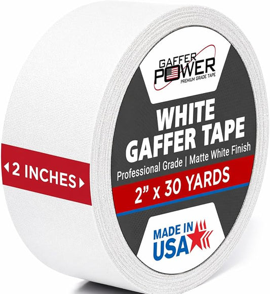 White Gaffer Tape 2 Inch x 30 Yards, Pro Grade Made in USA, Residue-Free Removal, Matte Non Reflective Cloth Tape, Writable Surface for Cable Labeling, Floor Tape for Stage & Studio
