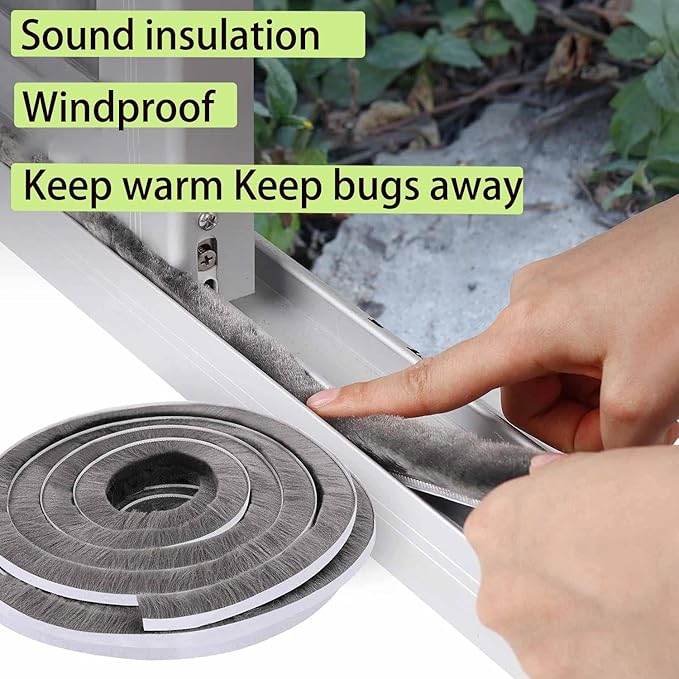 ZOMPAGO Brush Weather Stripping 0.6in(T) x 0.4in(W) x 33FT Grey Door Seal Strip for Door Frame, Sliding Glass Door Draft Stopper Window Soundproofing Bristle Door Sweep Weatherstripping