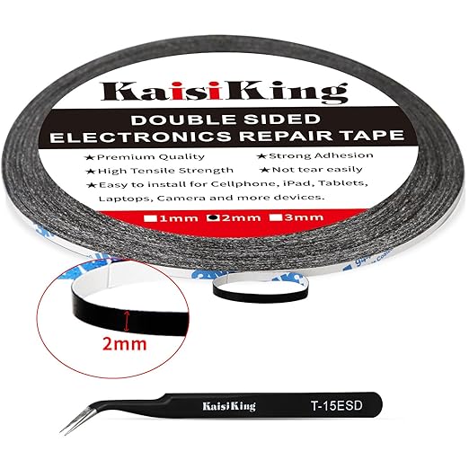 Kaisiking 2pcs 2mm x 50M LCD Repair Tape Phone Screen Adhesive Tape LCD Touch Screen Repair Tape with 1 Tweezers for Cell Phone, iPad, Tablets, Laptops, LCD Screen