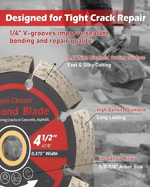 ZORUNNA 4.5" Diamond Crack Chaser Blade, 3/8" Wide Heavy-Duty Concrete & Asphalt Grinding Wheel for Crack Repair, Fits Angle Grinder with 7/8" Non-Threaded Arbor.(2Pcs)