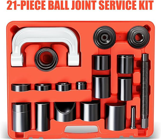 DNA Motoring 21pcs Universal Ball Joint Service Repair Remover Installer Adapter Tool Kit for Most 2WD 4WD Cars Pickups Vans SUVs,Red, TOOLS-00313