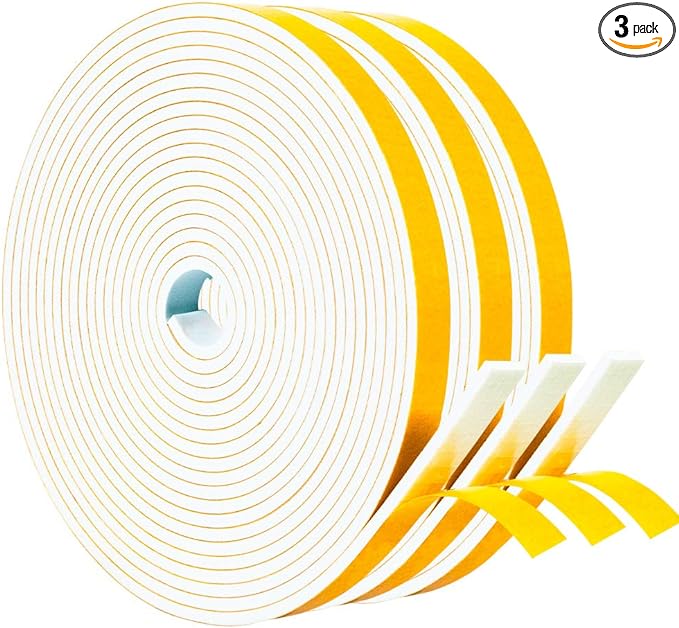 Yotache Weather Stripping Door Seal Strip White 3/8" x1/8", 50Ft Total, Foam Insulation Tape Gasket for Door Frame and Windows, 3 Rolls x 16.5Ft