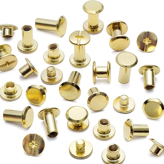 YORANYO 110Sets Chicago Screws Leather Rivets Assorted Screw Rivets Chicago Binding Screws for Decorate and Repair Leather Craft Belt Bag Shoes Purse Bookbinding (Gold, M5*4,5,6,8,10,12)