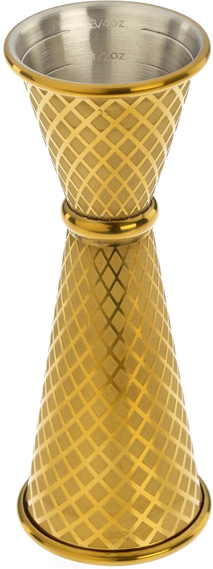 Barfly 1 x 2 oz. Diamond Lattice Etch Japanese Style Jigger, Gold Plated