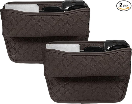 HARFINGTON 2pcs Car Seat Gap Filler Organizer 11.5 x 8 x 2.1 Inch Leather Universal Car Organizer Storage Box Between Seat and Console for Phone Sunglasses Keys, Coffee