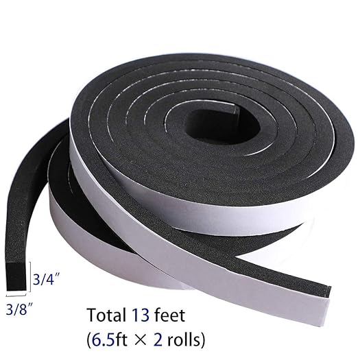 High Density Foam Tape - 3/4'' x 3/8'' x 13Ft Weatherproof Adhesive Prevent Condensation Heat Resistant Flame Retardant Weather Stripping Easy to Cut & Install & Remove for Car Doors Pipes Windows