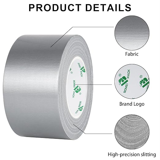 BOMEI PACK 3 in x 50 Yards Silver Heavy Duty Duct Tape Strong Adhesive, 9.05mil Duct Heavy Duty Waterproof All Weather Gray Duct Tape No Residue Sealing & Patching for Indoor&Outdoor Repair