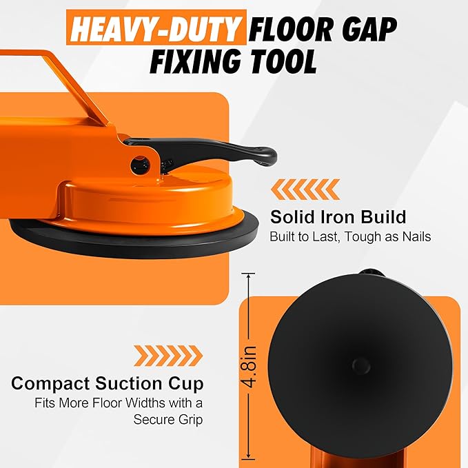 Floor Gap Fixer Tool, 45° Striking Surface Floor Gap Repair Tool with Dual Suction Cup, Made of Iron. with 6pcs Sticky Pads for Fixer Laminate/Vinyl Flooring Tools