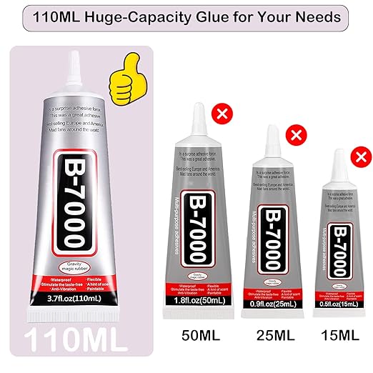 3.7oz B7000 Rhinestone Clear Glue for Jewelry Making, 110 ml Multipurpose Adhesive Jewlery Glue for Fabric, Tumblers, Rhinestones DIY Crafts, Nail Art, Makeup, Shoes, Cell Phones, Tablet, Wood