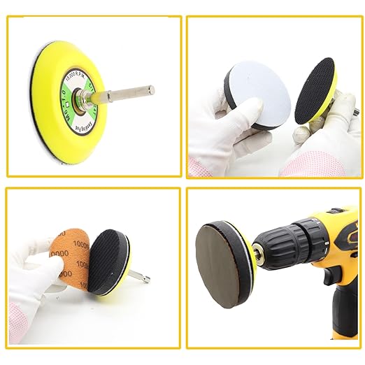 3 Inch Sanding Discs Drill Sanding Attachment Headlight Restoration Kit 60-10000 Sand Paper Assortment Pack Car Sanding Kit Buffing Pads with Rotary Tools for Car Wood Metal Glass
