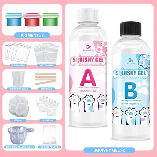 Gel for Taba Squishy Kit, 7oz Liquid Silicone Super Soft Fast Cure for Squishy Maker, All-in-1 Squishy Making Rubber for Cat Paw Casting Hamster Molding, Stress Relief Decompression Craft Adult Hobby