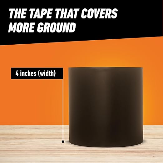 Gorilla Waterproof Patch & Seal Tape, Black Tape, 4" x 10' (Pack of 1) - Permanent Weather Resistant Seal for Leaks and Repairs
