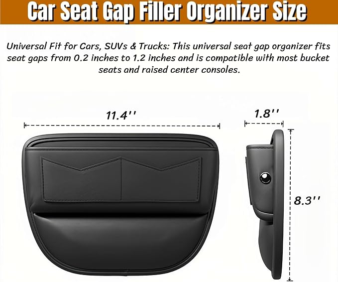 BLIRITEL Car Seat Gap Filler Organizer with Charging Hole, PU Leather Car Seat Gap Plug with Storage Slot, Car Console Side Organizer for Phone, Keys & Cards (Black)