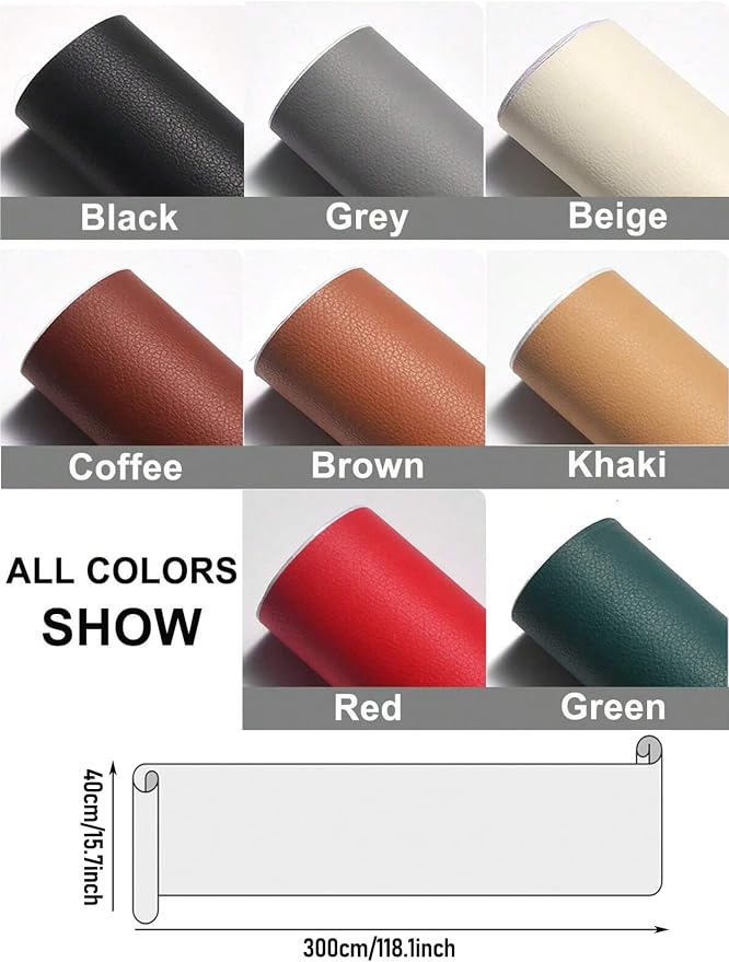 Leather Repair Kit for Furniture, 16x118 inch Self Adhesive Leather Repair Patch for Couches, Chairs, Car Seats, Cabinets, Handbags, Waterproof and Wear-Resistant Vinyl Repair Kit, Grey