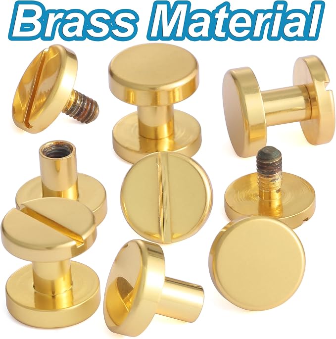 Notgia 6 Sets 10x6MM Brass Chicago Screws Rivets for Leather Binding Screws Studs Purse Hardware Spikes and Studs for Repair Decorate Clothing Shoes Belt Collar Leather Craft (Gold)
