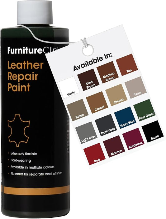 Furniture Clinic Leather Repair Paint | 2-in-1 Seal and Color | Use on Scratches, Tears, and Holes in Car Seats, Furniture | Quick and Easy Leather Repair Kit for Furniture (Pine Green, 500ml / 17oz)
