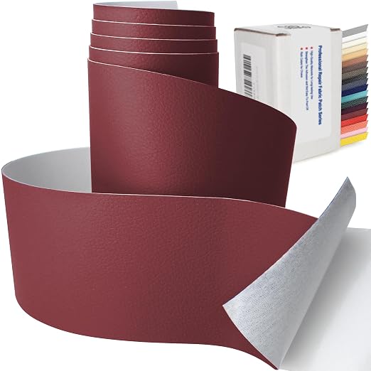 3 X 60 inch Self Adhesive Leather Repair Patch, Wine Red Leather Repair Tape for Furniture, Adhesive Leather Patch for Car Seat Repair, Leather Repair Kit for Couch (Wine Red)