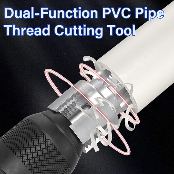 2PCS Integrated Internal & External Pipe Threading Tool, Dual-Function PVC Pipe Thread Cutting Tool with 1/2'' & 3/4'' Dies, Electric Drill Compatible Pipe Threader Kit for Home Repairs