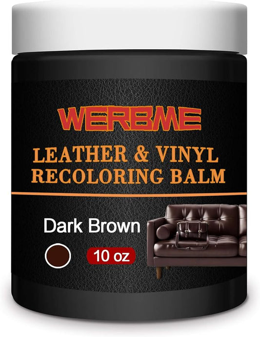 Leather Recoloring Balm & Color Restorer, Dark Brown, 10 OZ | Restore Faded Leather Color, Cover Scratches & Scuffs. Easy DIY Application for Furniture, Sofa, Car Seats, Bags & Shoes