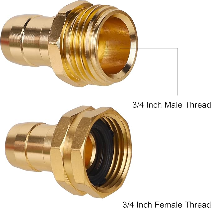 Biswing Garden Hose Repair Connector with Stainless Steel Clamps, 5/8" Barb x 3/4" GHT Thread Aluminum Water Hose Pipe Repair Kit, Female and Male Hose Connectors, 4 Pack
