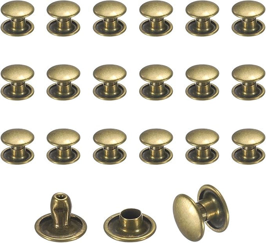 uxcell 120 Sets Leather Rivets, 8mm Double Cap Rivets, 6mm Height Tubular Metal Studs for Leather Craft Repair and Decoration DIY Clothes, Shoes, Bags, Belts, Bronze