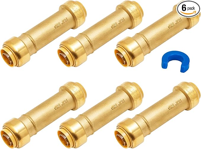 SUNGATOR 3/4 Inch Slip Coupling, Fatest Way for Emergency Repair and Leaks Fix, No Lead Brass Push-to-Connect Plumbing Fittings for PEX Pipe, Copper, CPVC, PE-RT, With 1 Disconnect Clip, Pack of 6