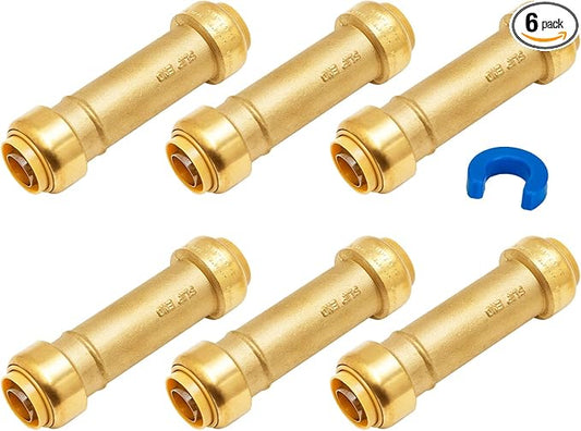 SUNGATOR 3/4 Inch Slip Coupling, Fatest Way for Emergency Repair and Leaks Fix, No Lead Brass Push-to-Connect Plumbing Fittings for PEX Pipe, Copper, CPVC, PE-RT, With 1 Disconnect Clip, Pack of 6