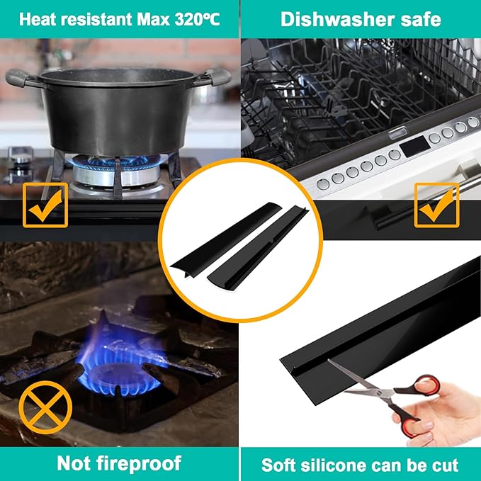 Gap Filler for Stove and Counter - Kitchen Stove Counter Gap Cover Silicone Gap Cover Between Stove and Counter 25 Inches Black