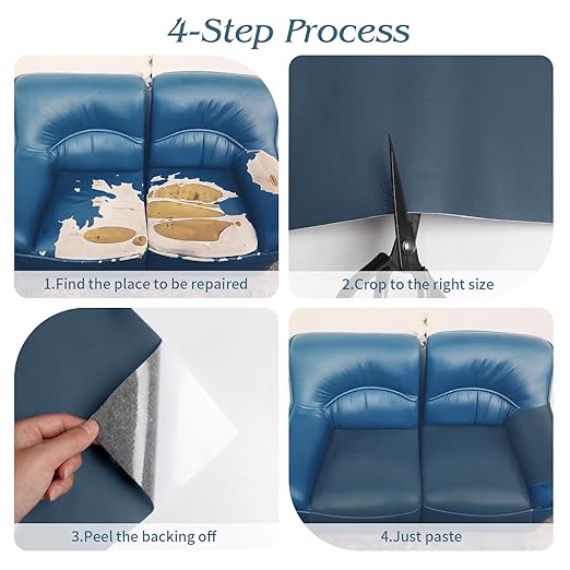 BSZHTECH Leather Repair Tape Self-Adhesive Leather Repair Patch for Couch Furniture Sofas Car Seats Advanced PU Vinyl Leather Repair Kit (Blue, 17X79 inch)