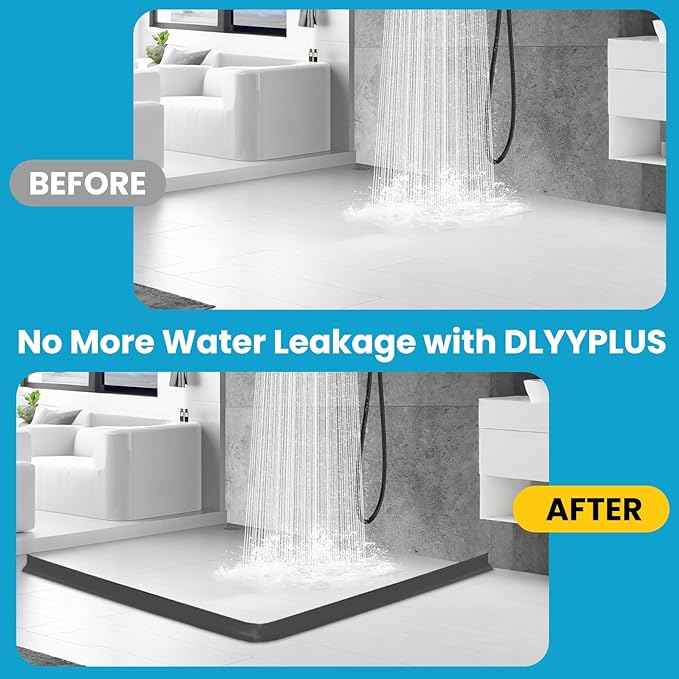 39" Collapsible Shower Threshold Water Dam Shower Water Stopper Barrier Keeps Water Inside Threshold Dry and Wet Separation Suitable for Bathroom Kitchen Sink Bathtub and More