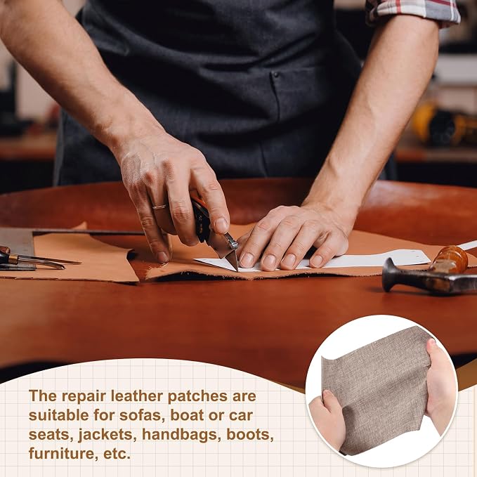 MECCANIXITY 2 Pcs Leather Repair Patch 8"x10" Self-Adhesive Leather Vinyl Repair Tape Kit for Furniture Couches Sofa Chair Car Boat Seats Jackets, Linen Blue